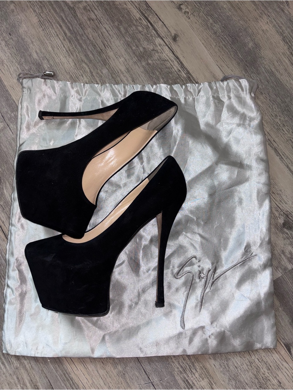 Giuseppe Zanotti Black Suede Platform Stiletto Pumps